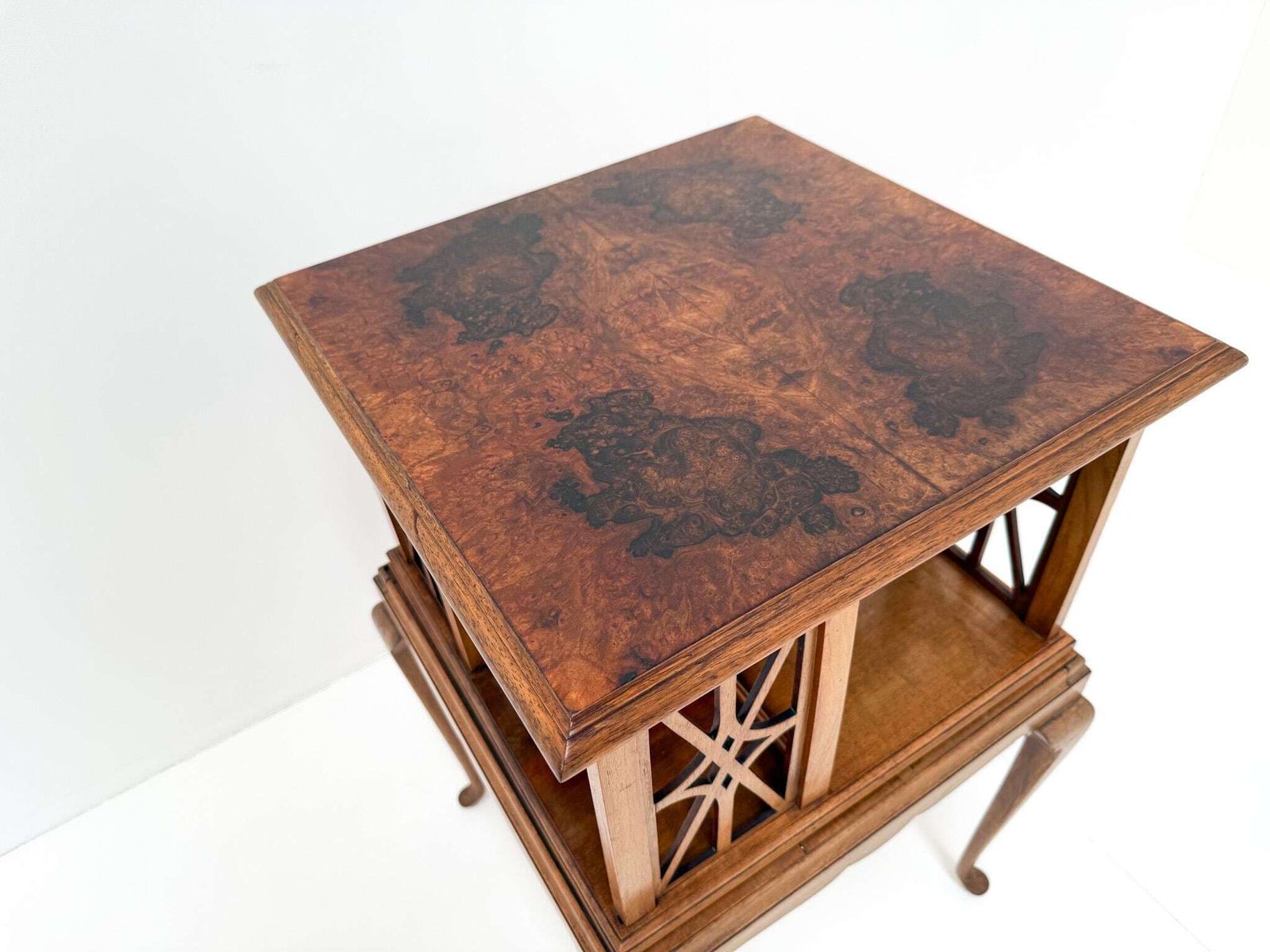 Antique Burl Walnut Revolving Side Table, Wortelnoot Book Table Ca. 1900 photo buy