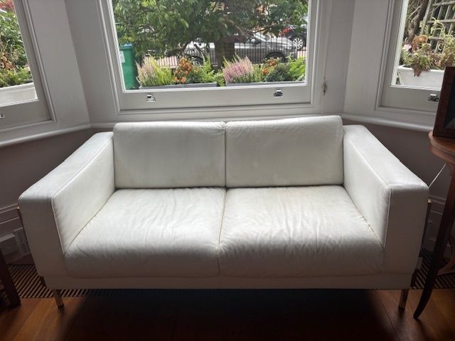 Robin Day Habitat White Leather 2 Seater Sofa photo Furniture