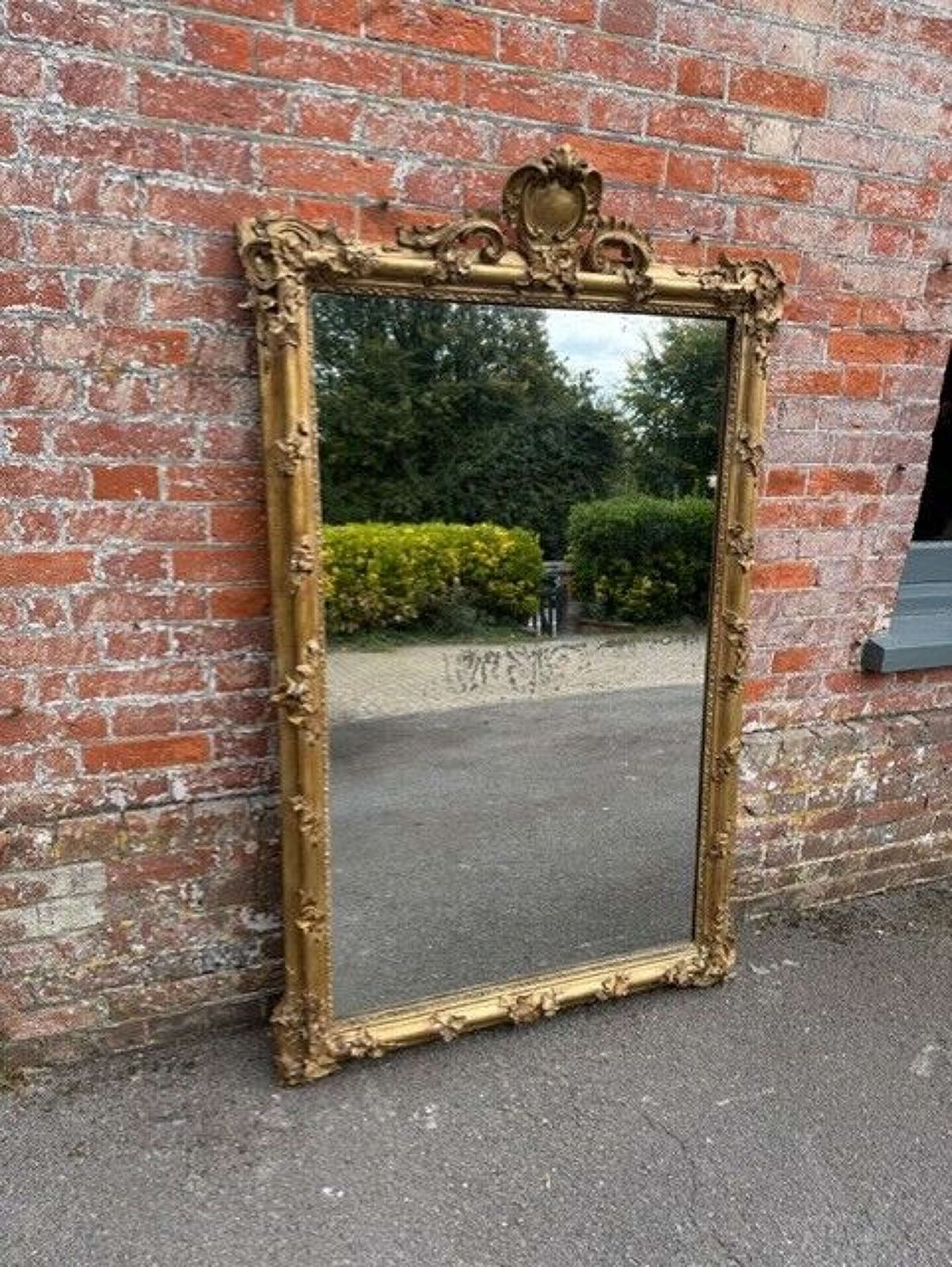 A Stunning Large Antique French 19th Century Carved Wood & Gesso Decorative Gilt Mirror. photo vintage