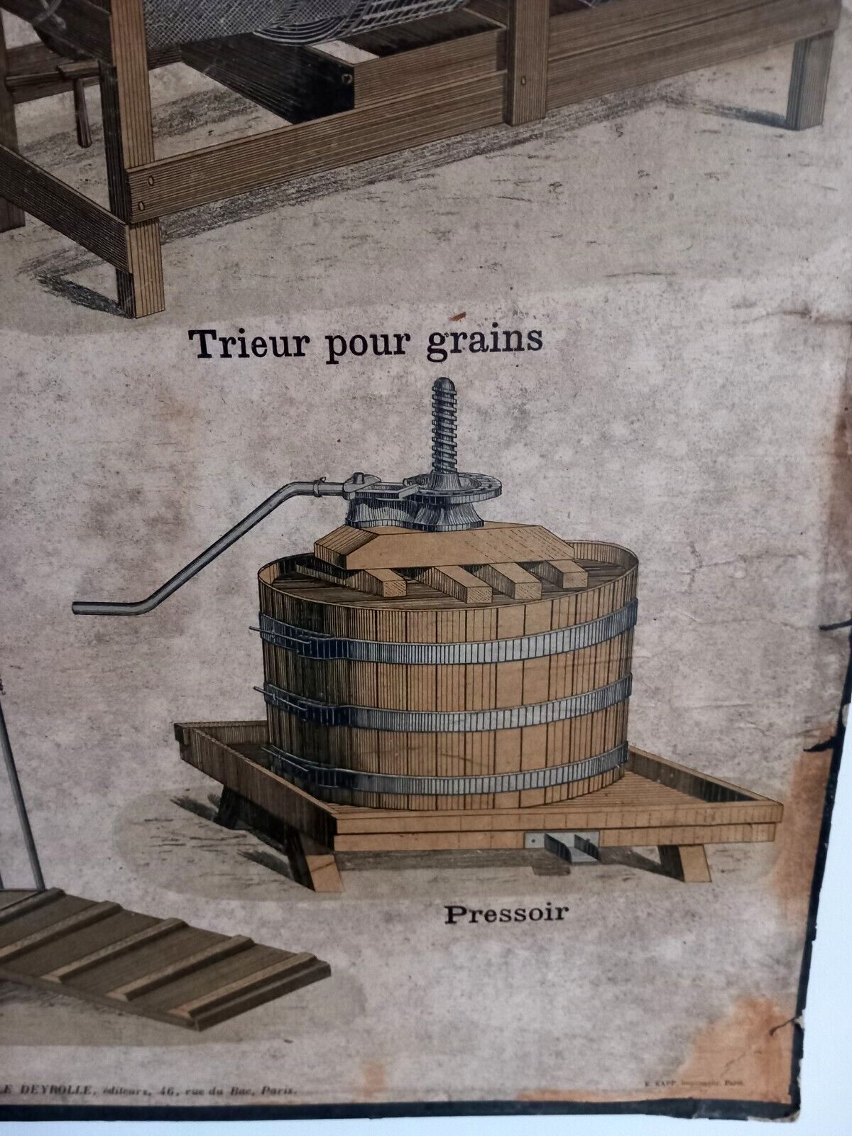 French Teaching Poster 1950s Agricultural Machinery Large Size Wall Chart photo for sale