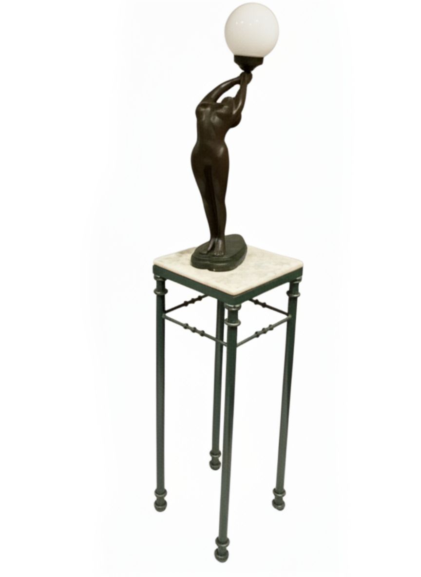 Tall French Victorian Green Metal & Marble Stand photo vinterior
