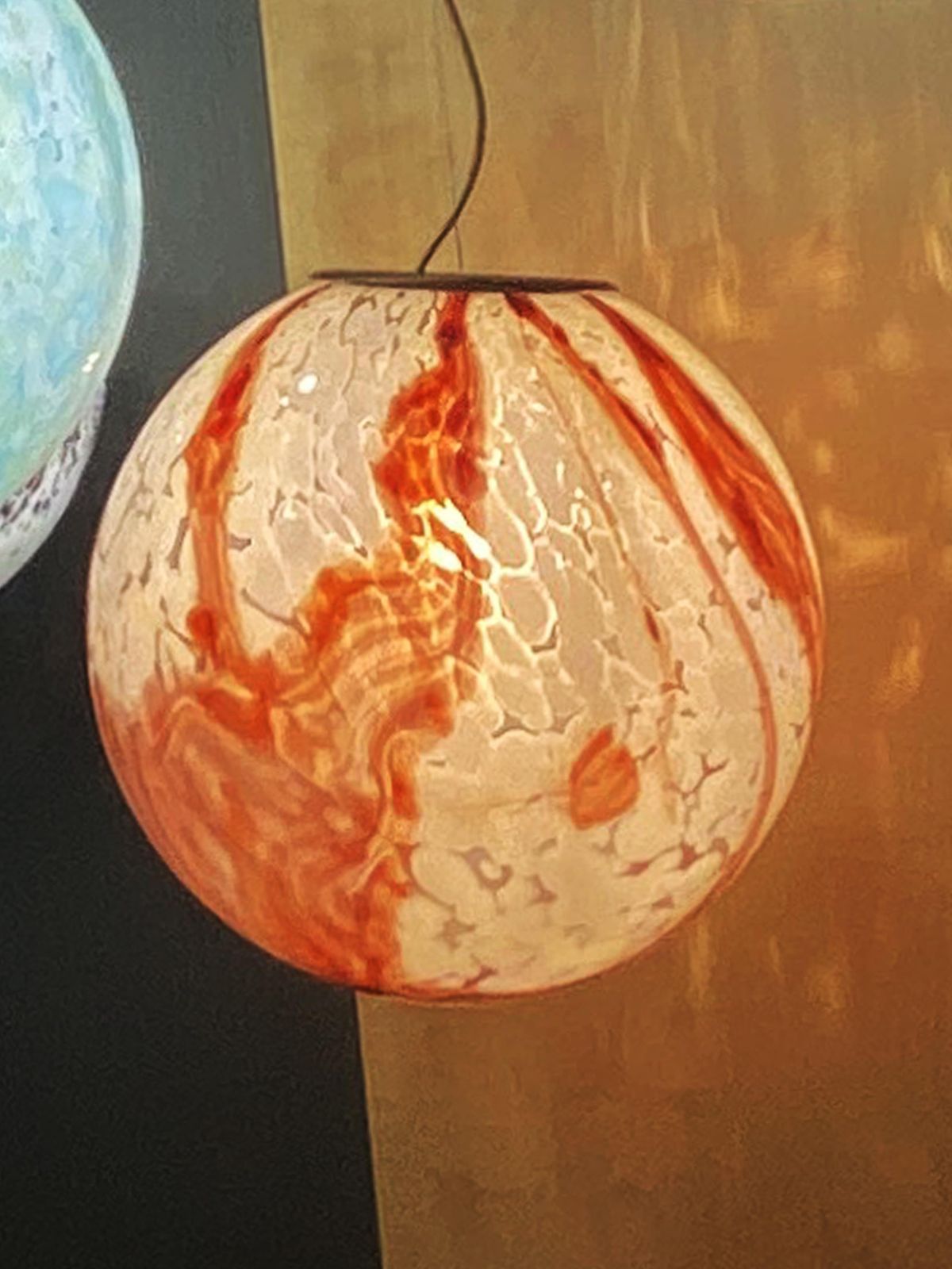 Contemporary Milky White Spot With Brown Sphere Pendant In Murano Glass photo furniture
