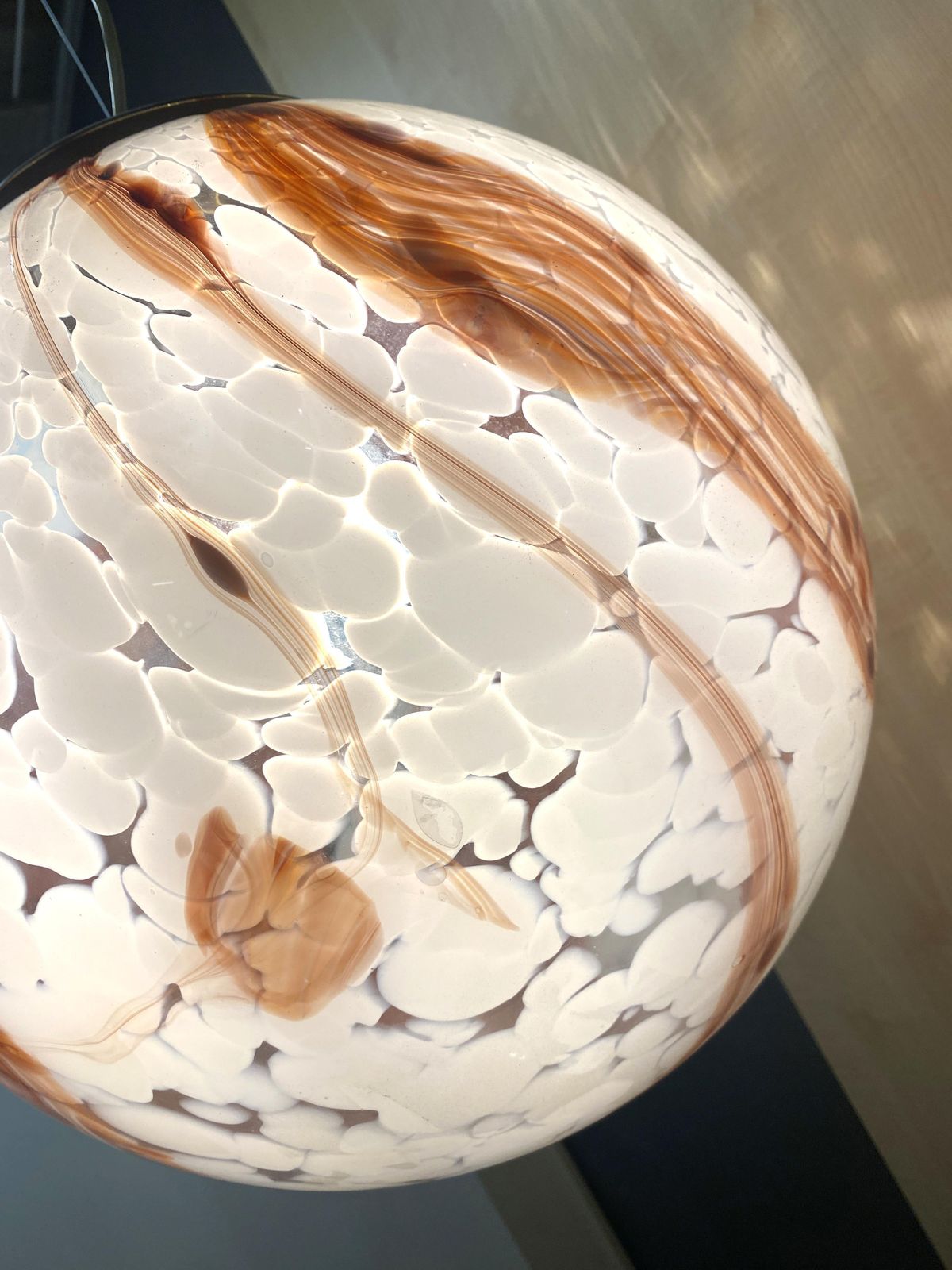 Contemporary Milky White Spot With Brown Sphere Pendant In Murano Glass photo Lighting