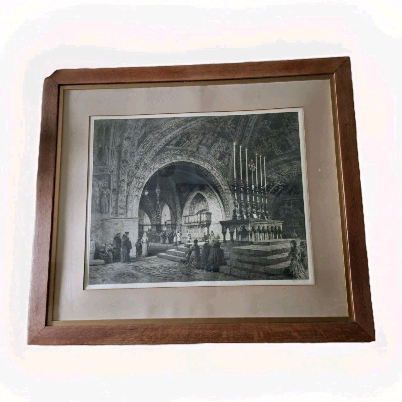 Antique Large Axel Haig Etching Interior Lower Church St Francesco Assisi 1903 photo furniture