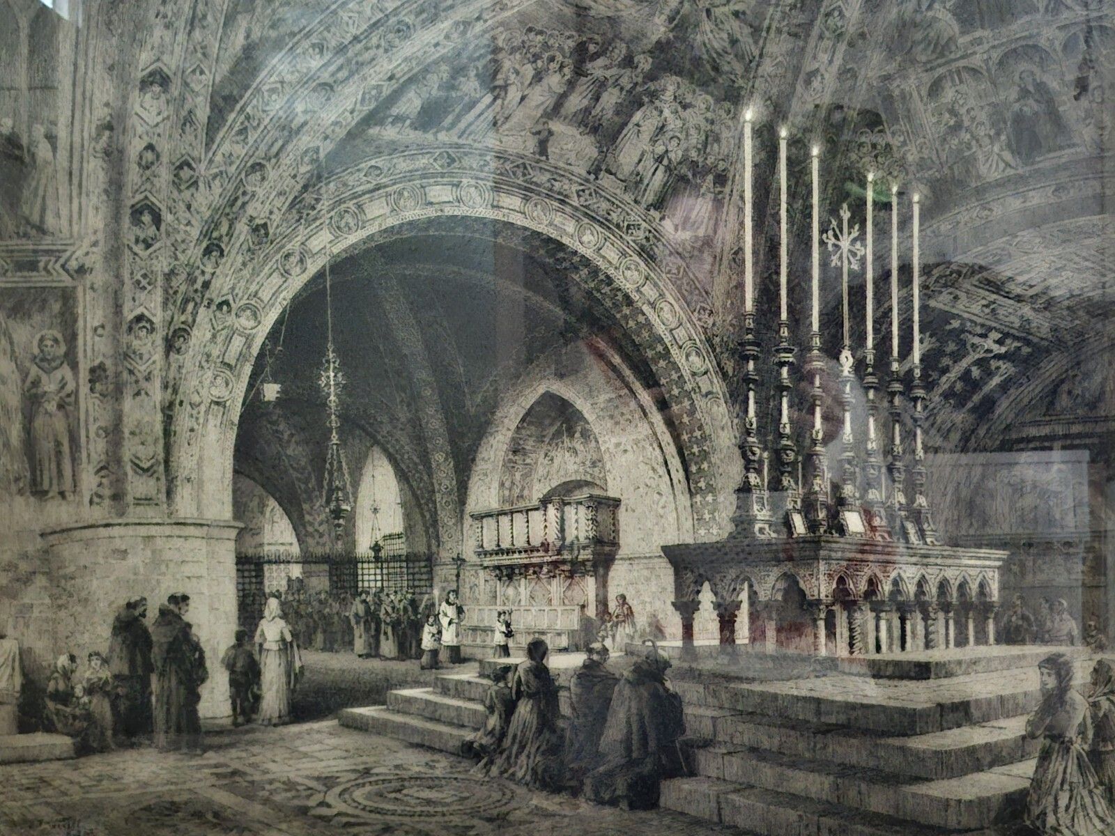 Antique Large Axel Haig Etching Interior Lower Church St Francesco Assisi 1903 photo for sale