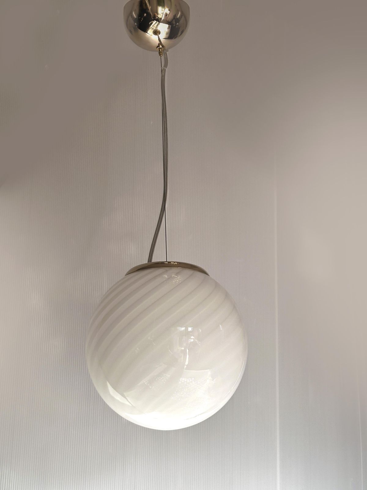 Contemporary Milky White Sphres Murano Glass Pendant   Set Of 5 photo for sale