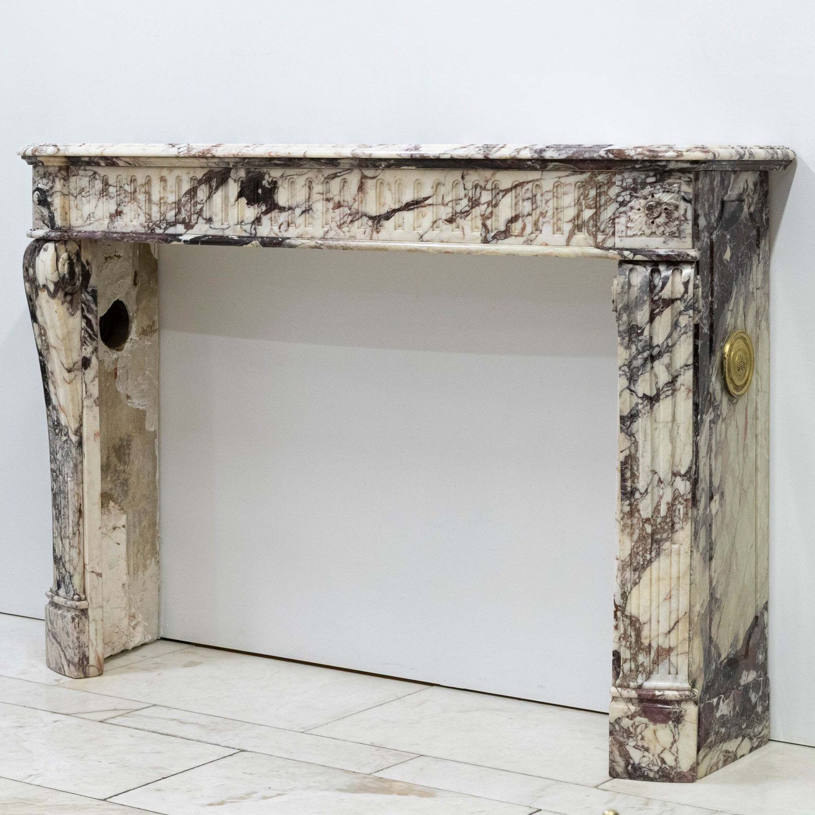 Home Fixtures Antique 19th Century Brèche Marble Louis Style Fireplace Surround photo