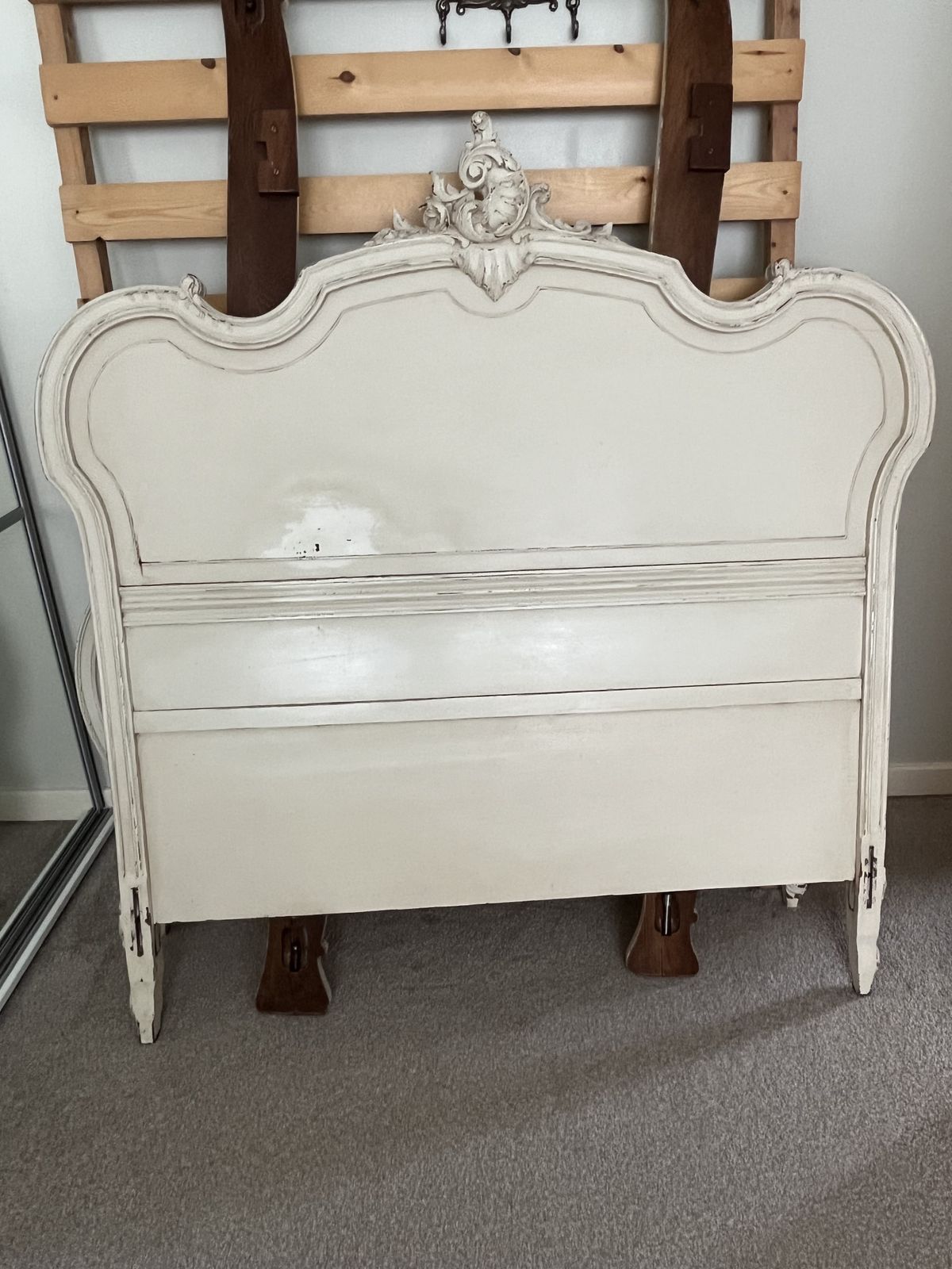 photo buy Antique French Louis XIV Style Double Bed   Cream Distressed