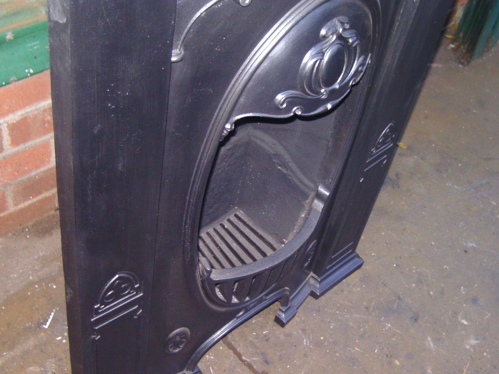 Arts And Crafts Tall Cast Iron Combination Fireplace. Fireplace Surround Antique photo furniture
