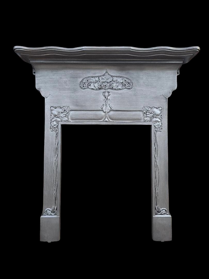 Antique Victorian Art Nouveau Cast Iron Fireplace Fire Woodburner Surround