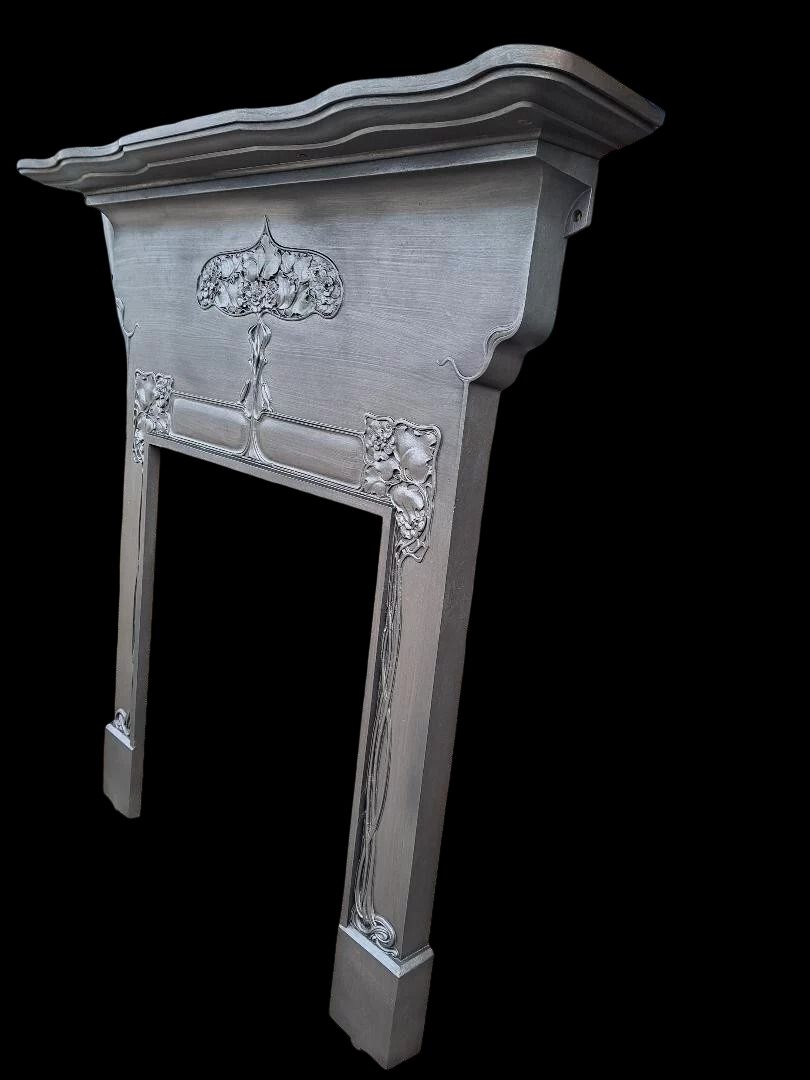 Antique Victorian Art Nouveau Cast Iron Fireplace Fire Woodburner Surround photo for sale