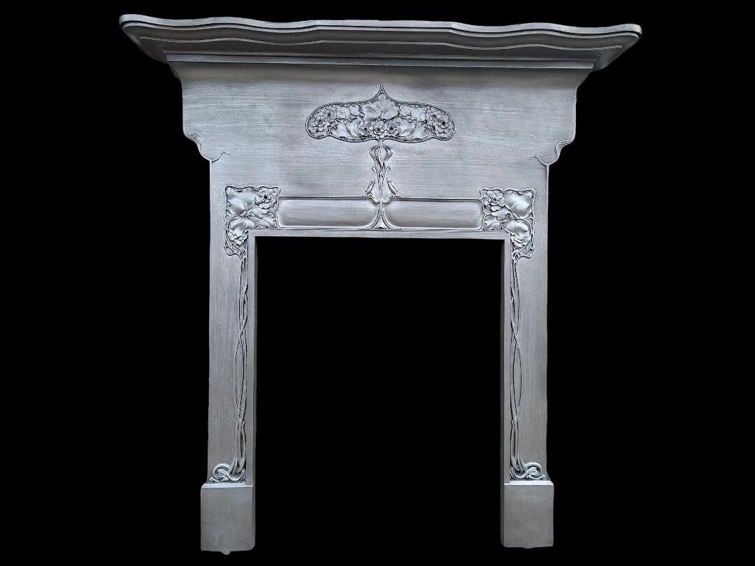 1250.0 Antique Victorian Art Nouveau Cast Iron Fireplace Fire Woodburner Surround photo