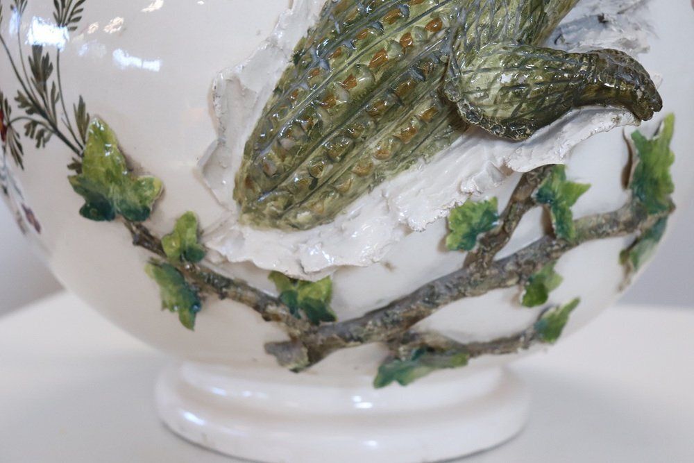 Ceramic Vase With Relief Figures Of Eagle And Crocodile, Early 20th Century photo vinterior