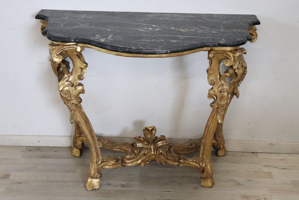 Antique Carved And Gilded Wood Console Table With Marble Top, 18th Century photo 6066.0