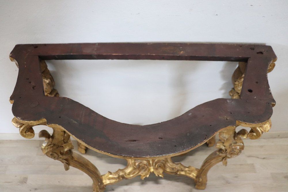 Antique Carved And Gilded Wood Console Table With Marble Top, 18th Century photo vintage