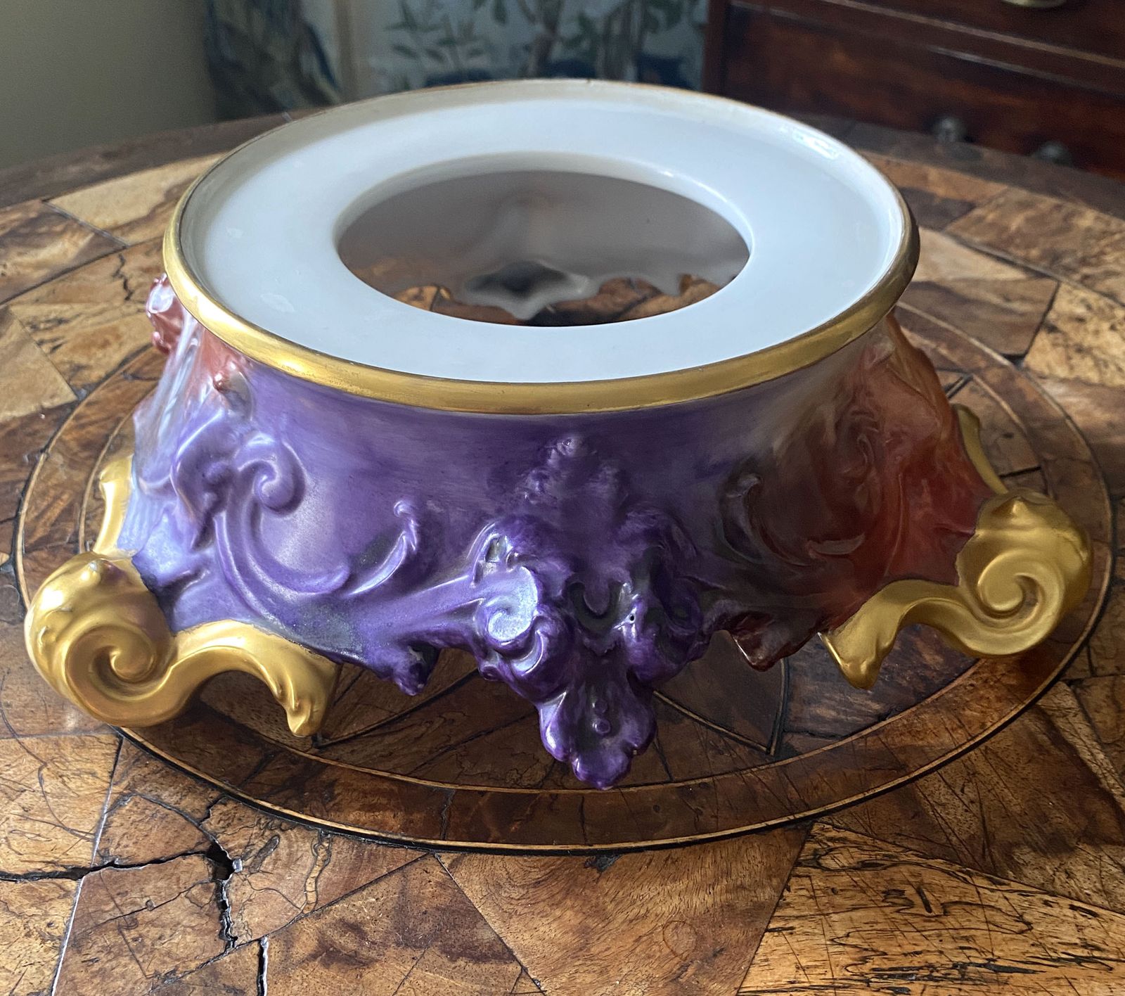 550.0 Magnificent Hand Painted, Artist Signed, Blackberries And Wild Roses, T&V Limoges French Punchbowl, 13” And Plateau photo