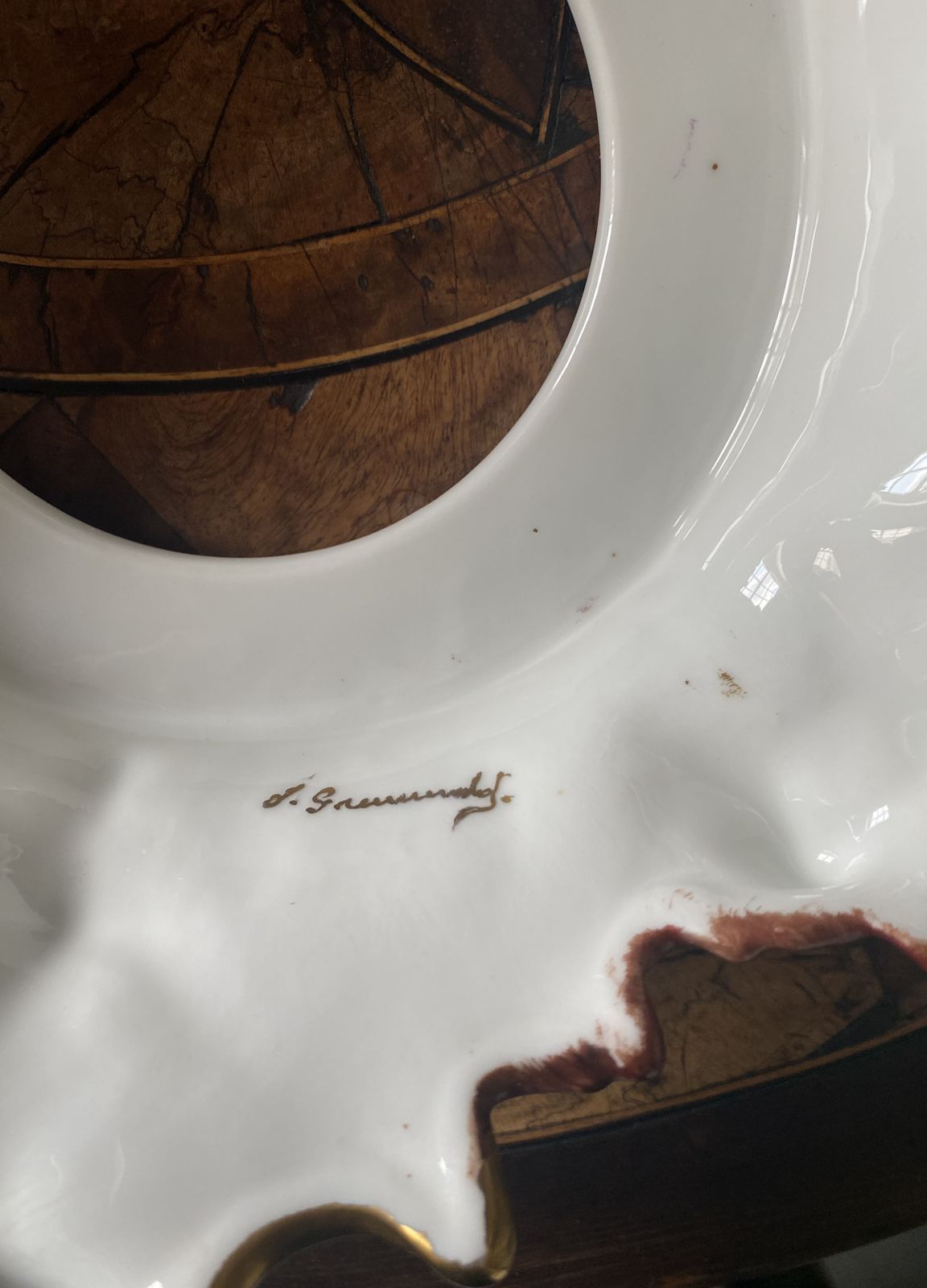 photo buy Magnificent Hand Painted, Artist Signed, Blackberries And Wild Roses, T&V Limoges French Punchbowl, 13” And Plateau