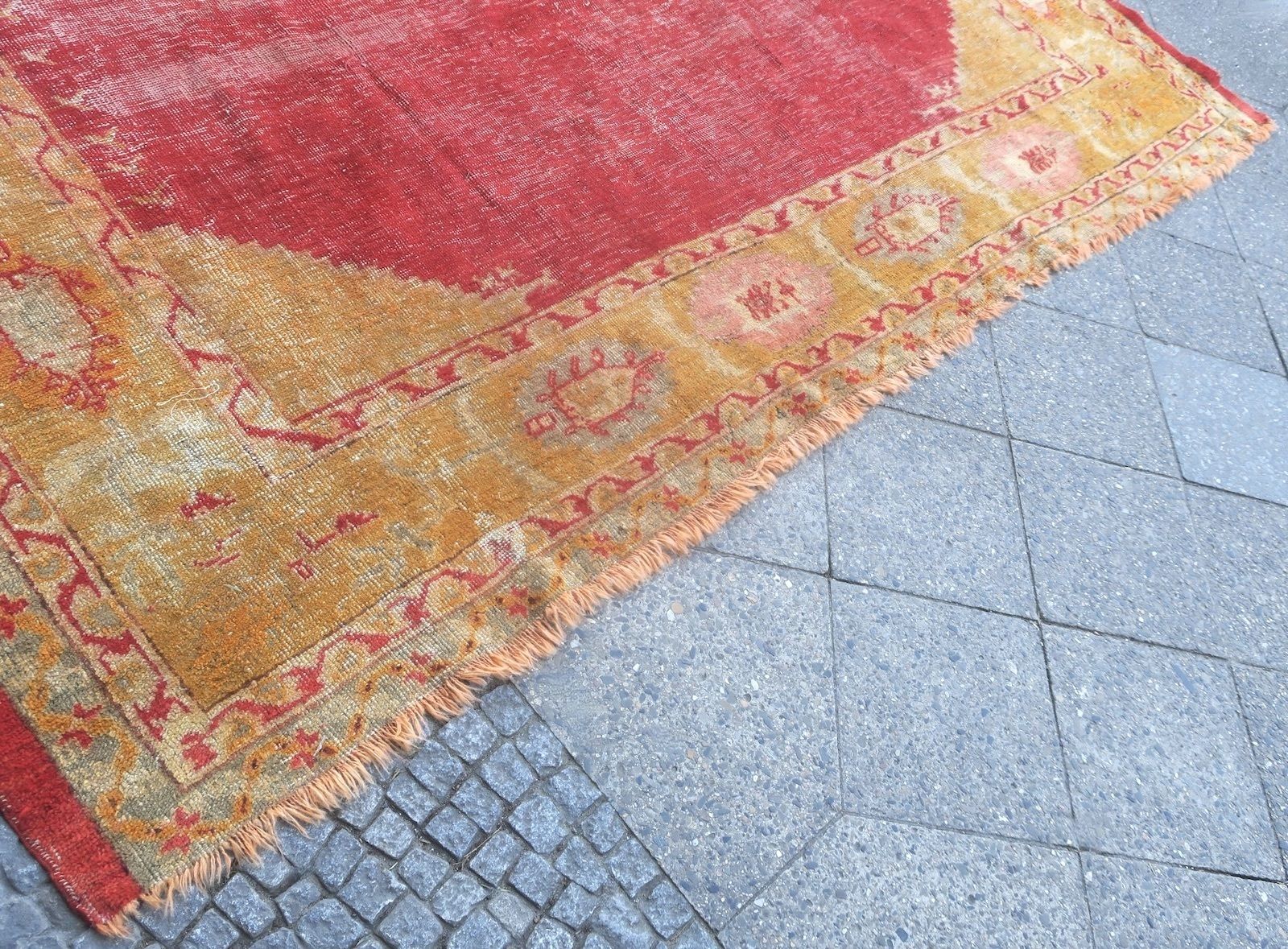 photo buy Antique Coral Oversized Distressed Oushak Carpet 424cm X 311cm