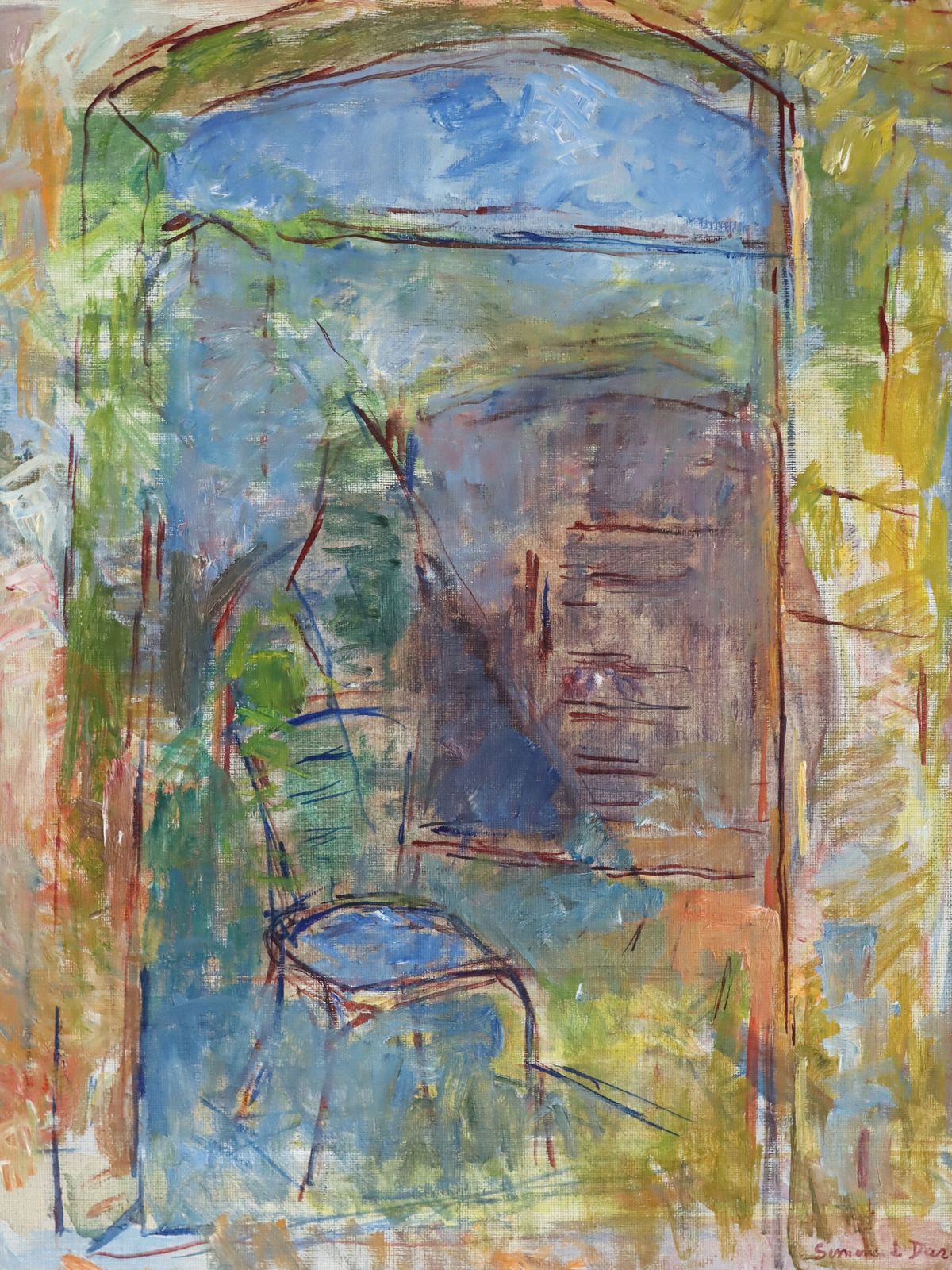 Chair By The Archway Oil Painting photo vintage