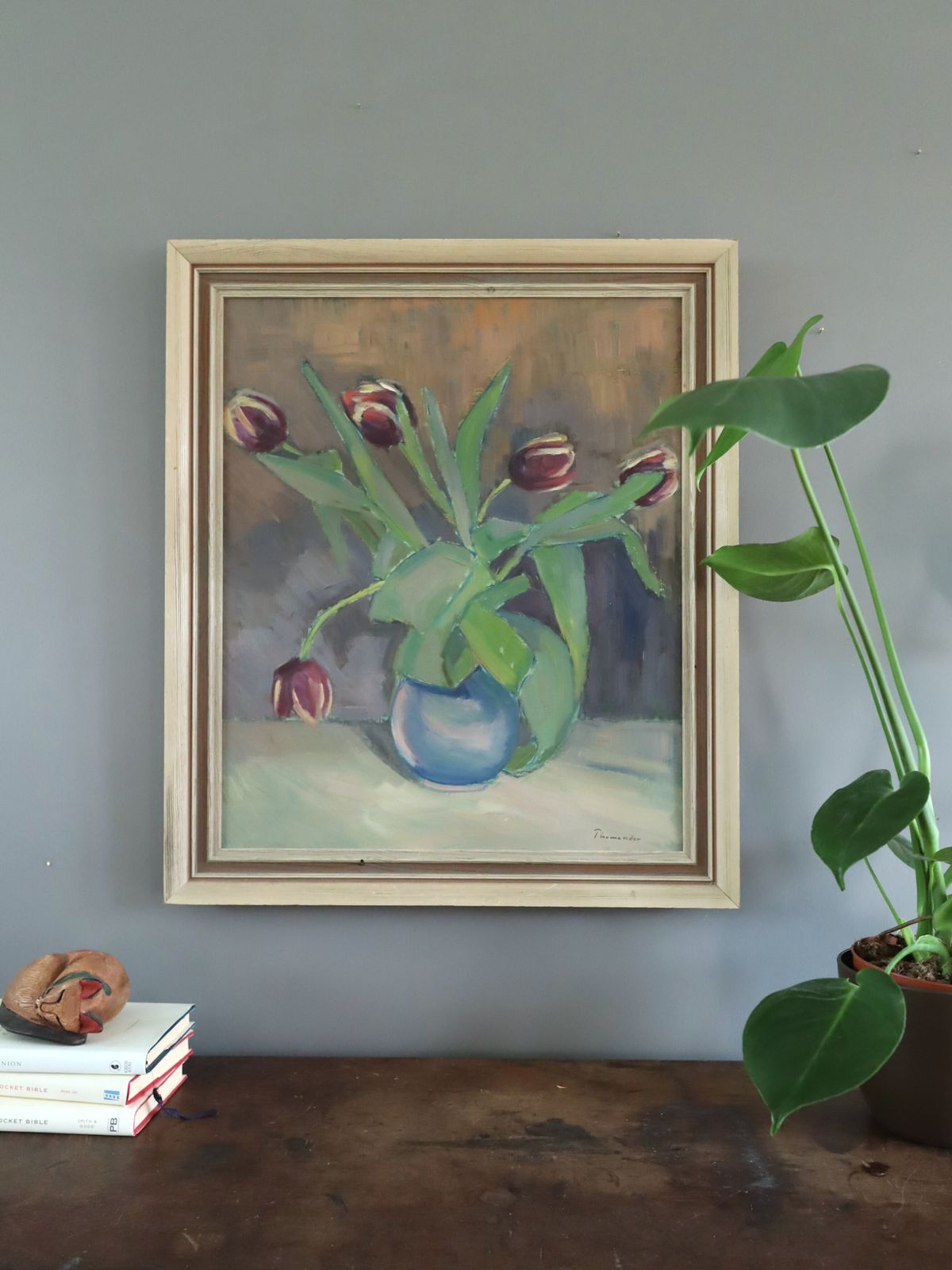 Tulips In A Blue Vase Oil Painting photo furniture