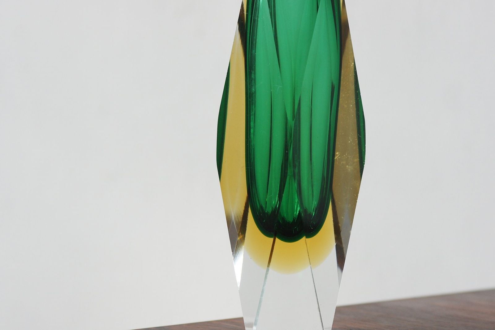 Green And Amber Sommerso Glass Faceted Vase photo furniture