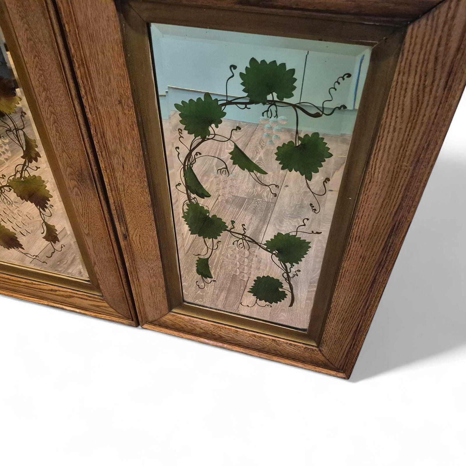 Antique Victorian Reverse Painted Mirror – Oak Frame Vine Design, Decorative Wall Mirror, 19th Century Home Decor photo buy