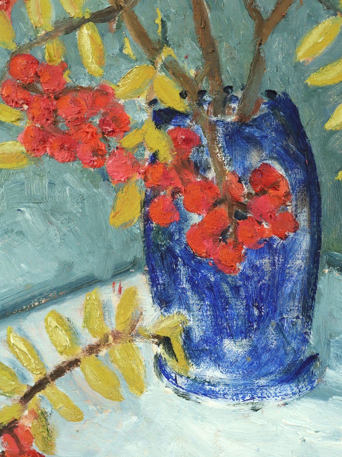 Oil Painting Red Rowan Berries photo vintage