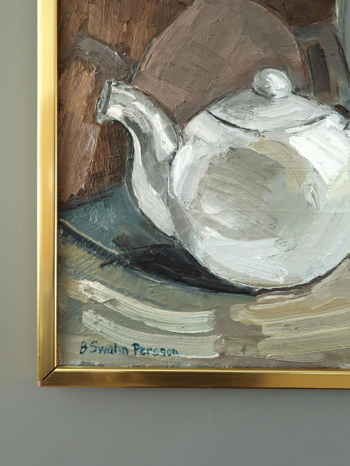 Teapot & Bottles Oil Painting, Mid 20th Century photo buy