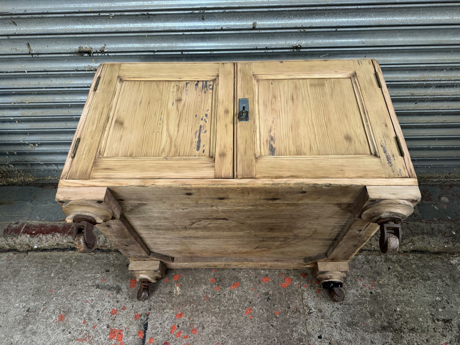 495.0 One Of A Kind Antique Pine Blanket Box/Cupboard Ready For Finish   Wax/Paint photo