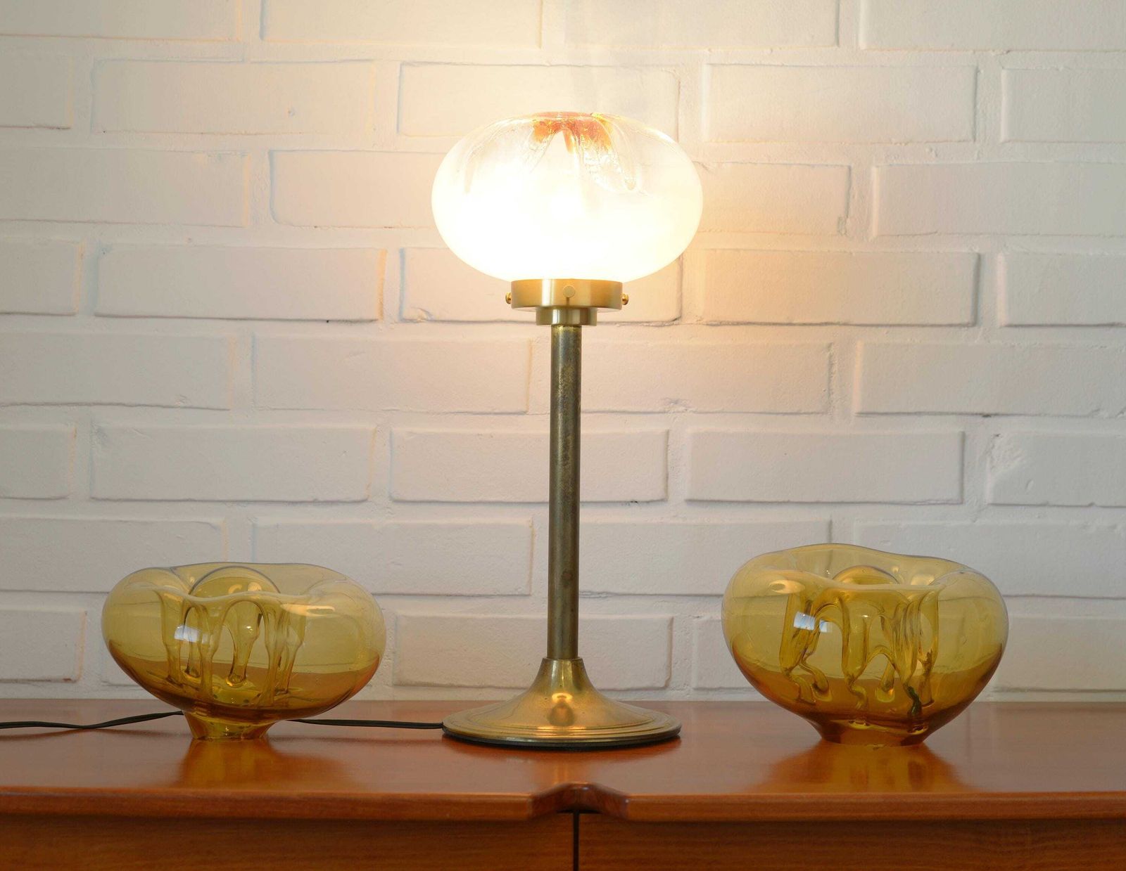 Mazzega Vintage Desk Lamp / Murano Glass Mushroom Floor Lamp / Mid Century Modern Table Light 1970's
