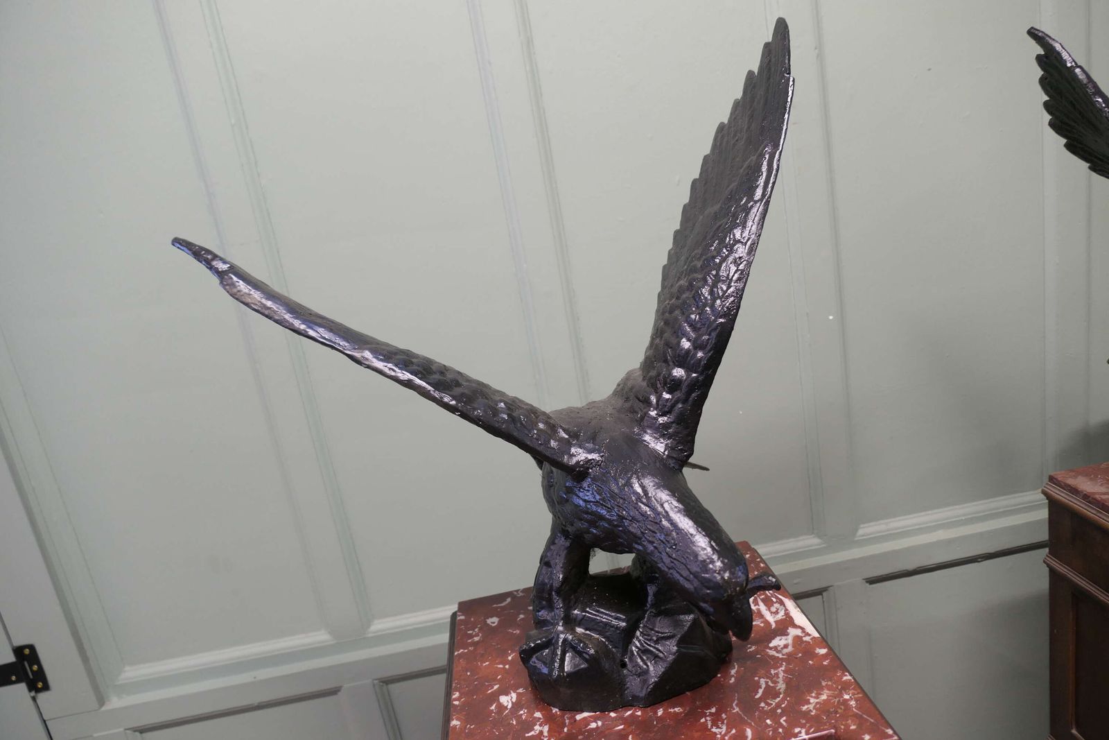 Pair Of Large Old Iron Eagle Statues Or Pillar Caps A Pair Of Large Old Weathered Eagle photo vinterior
