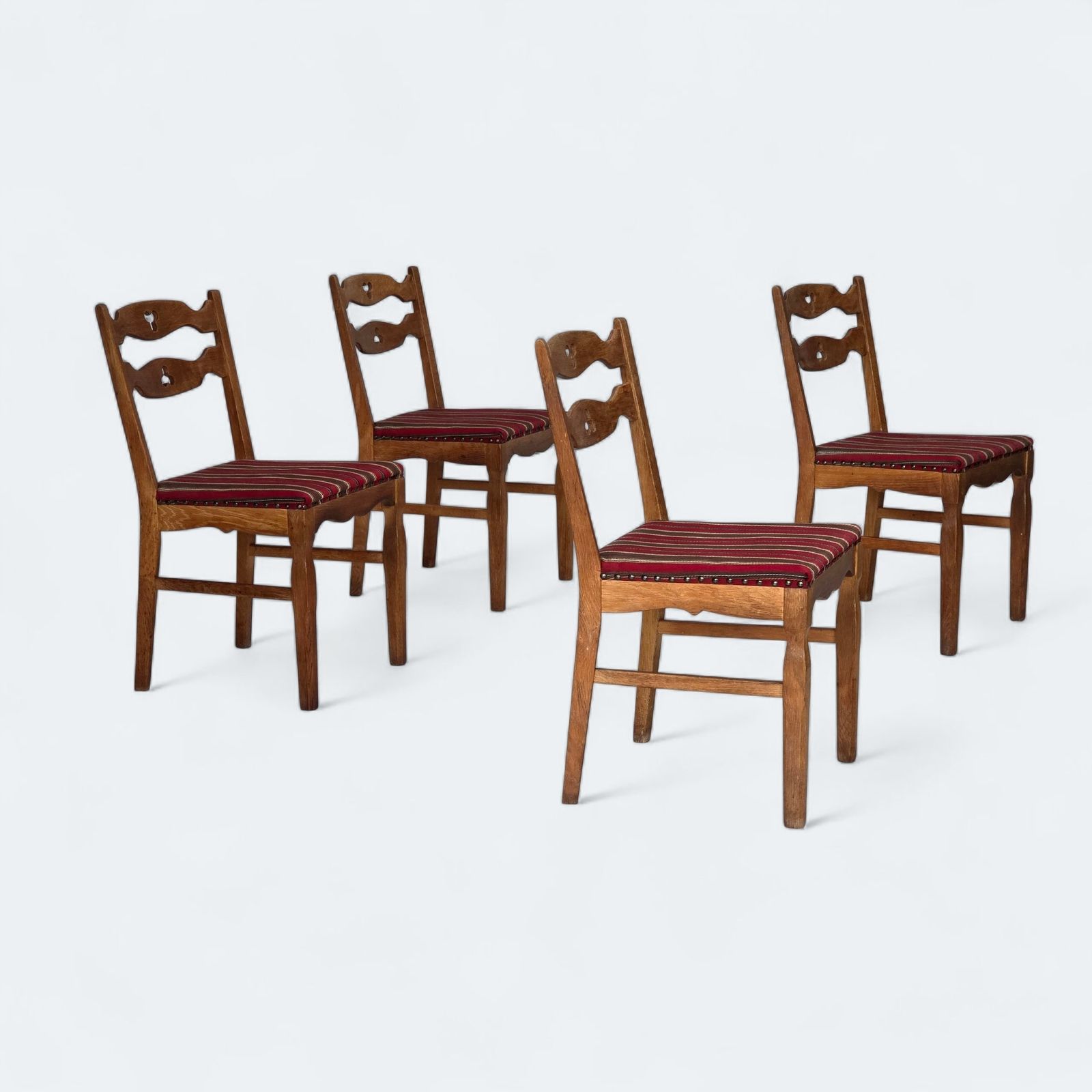1960s, Set Of 4 Pcs Danish Dining Chairs, Furniture Wool, Solid Oak Wood.