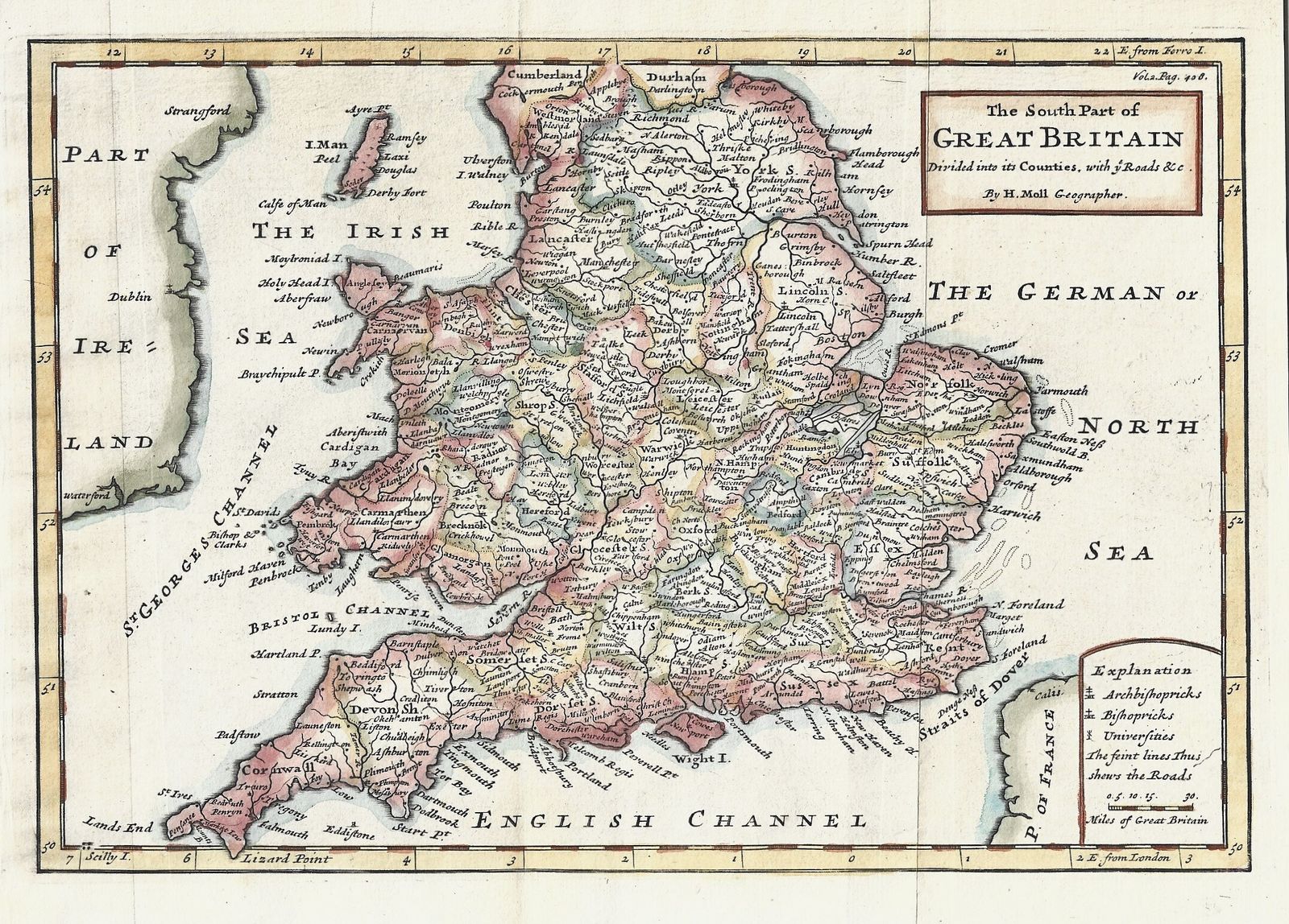 Framed 18th Century Map ‘The South Part Of Great Britain’ By Herman Moll photo furniture