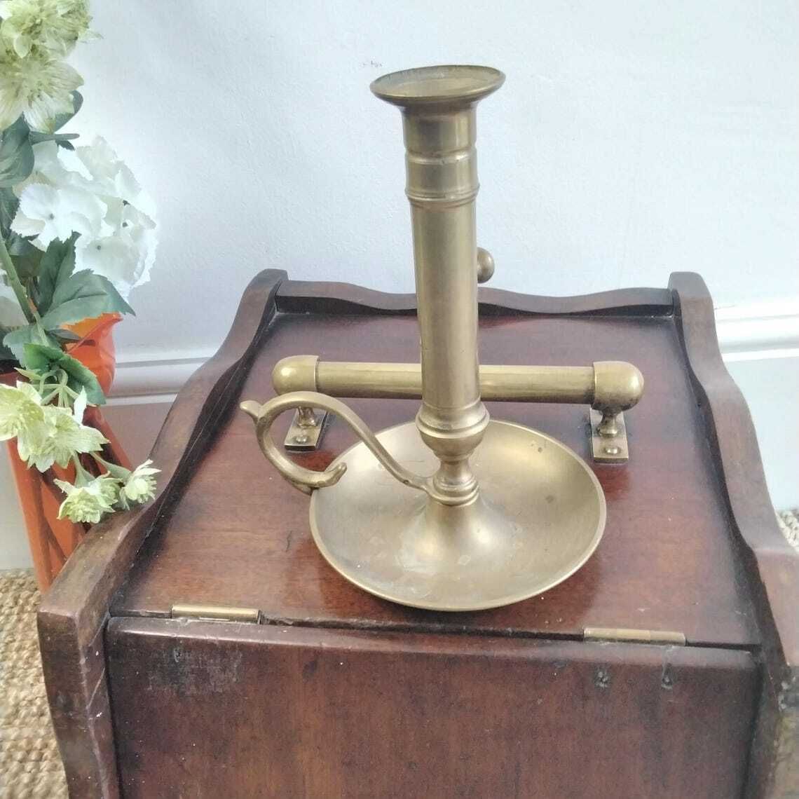 French Brass Wee Willie Winkie Candlestick Brass Candleholder photo vintage