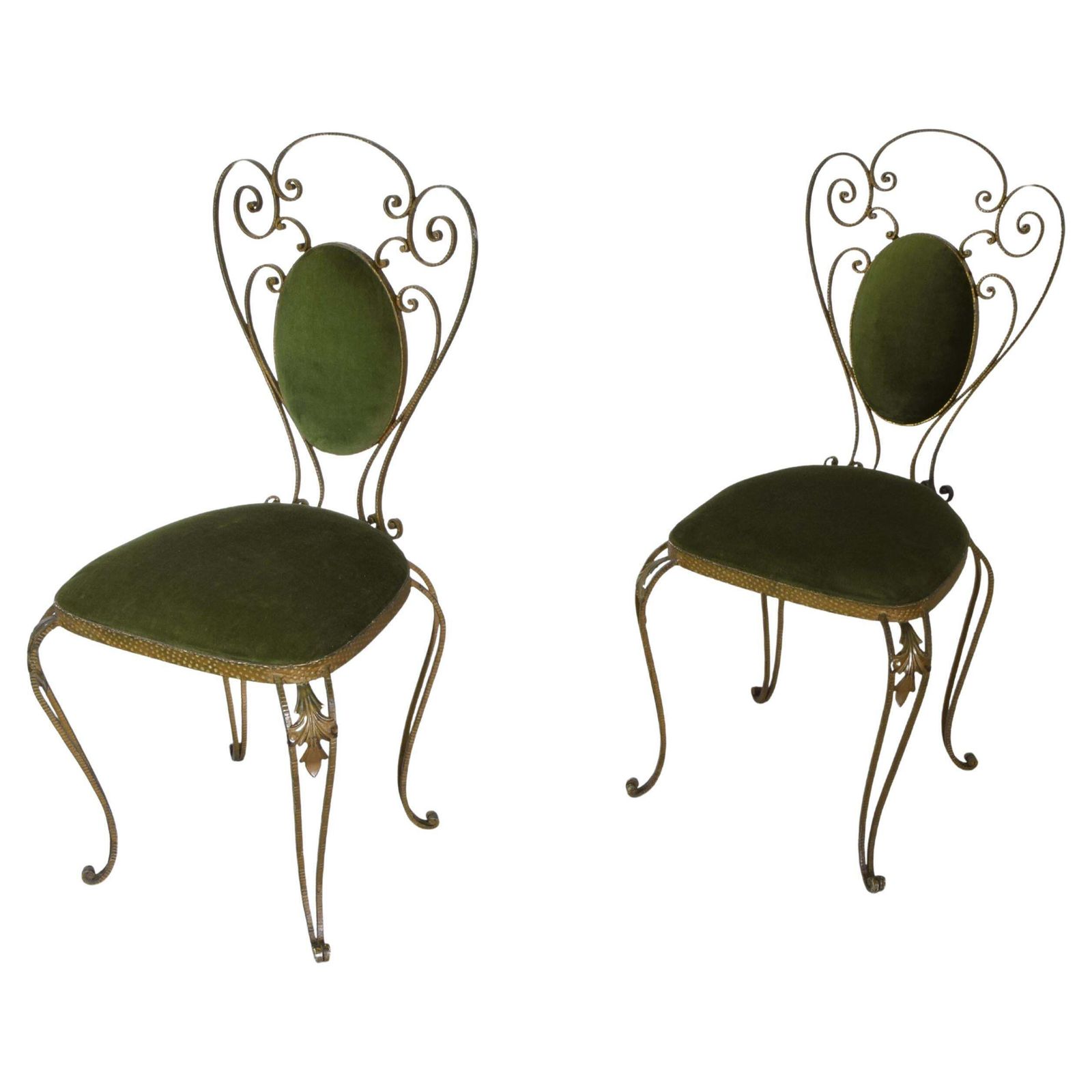 Pier Luigi Colli Set Of Two Chairs In Wrought Iron And Velvet 1950s
