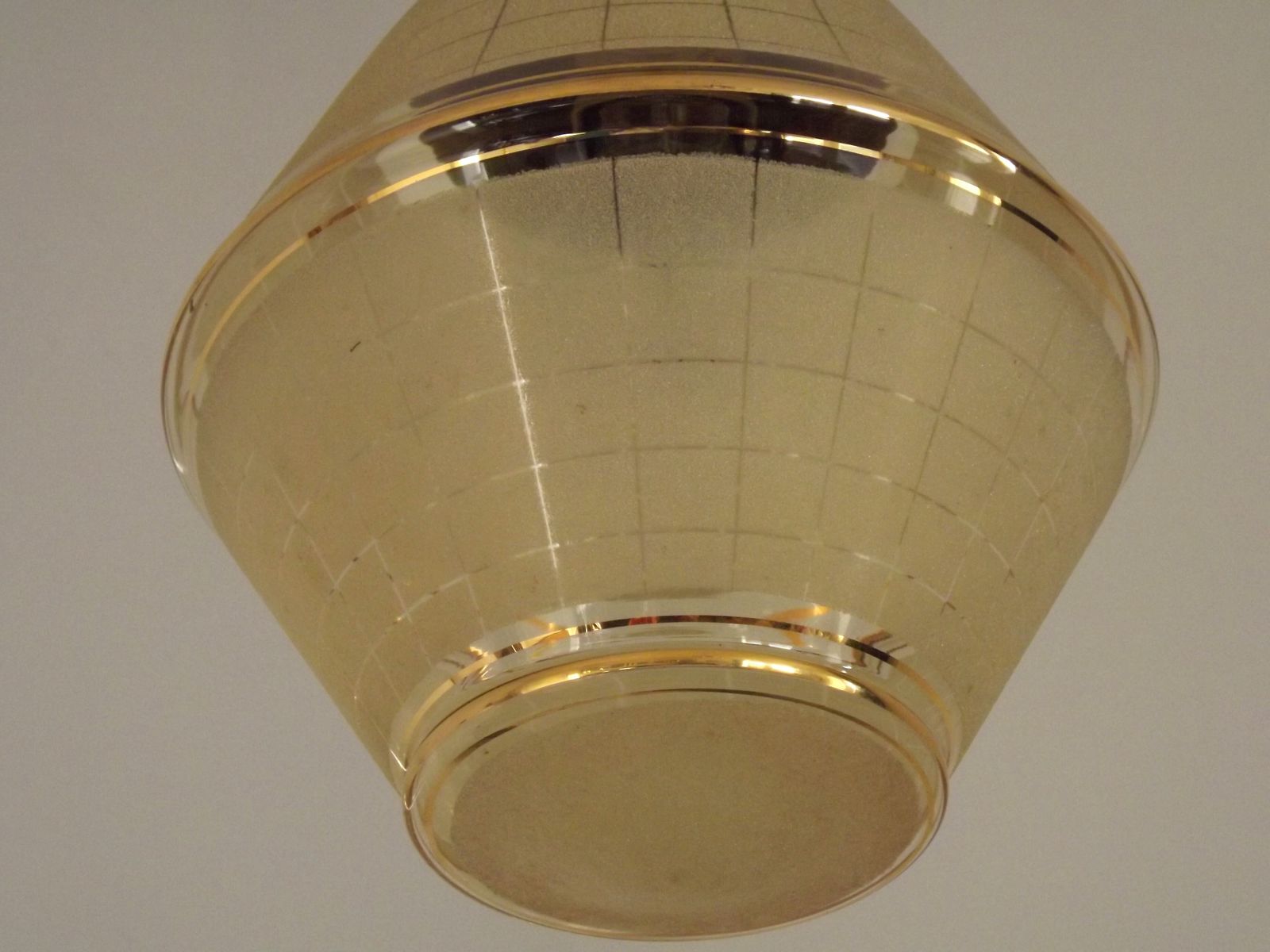 French Yellow & Gold Art Deco Glass Shade Ceiling Light With Brass Fittings photo buy