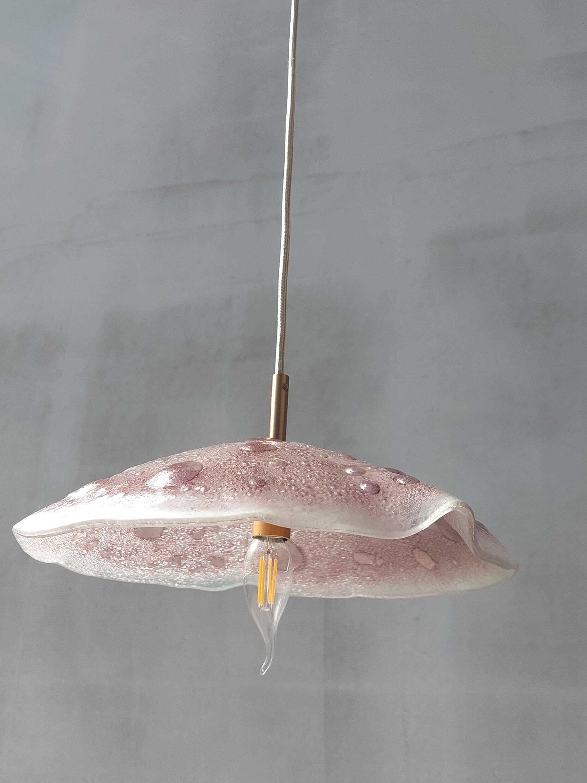 Handmade Pink Murano Glass Pendant Light — Art Glass Ceiling Lamp, Textured Bubble Shade, Modern Vintage Lighting, Statement Glass Lamp photo for sale