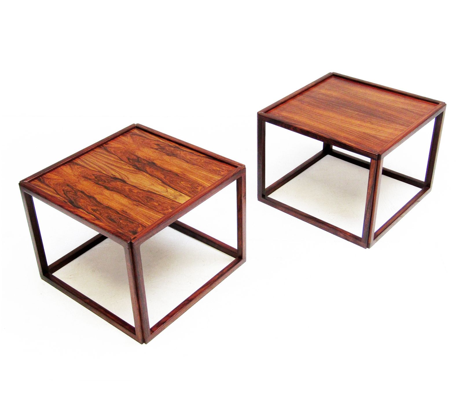 Pair Of Danish Cube Side Tables In Rio Rosewood By Kai Kristiansen