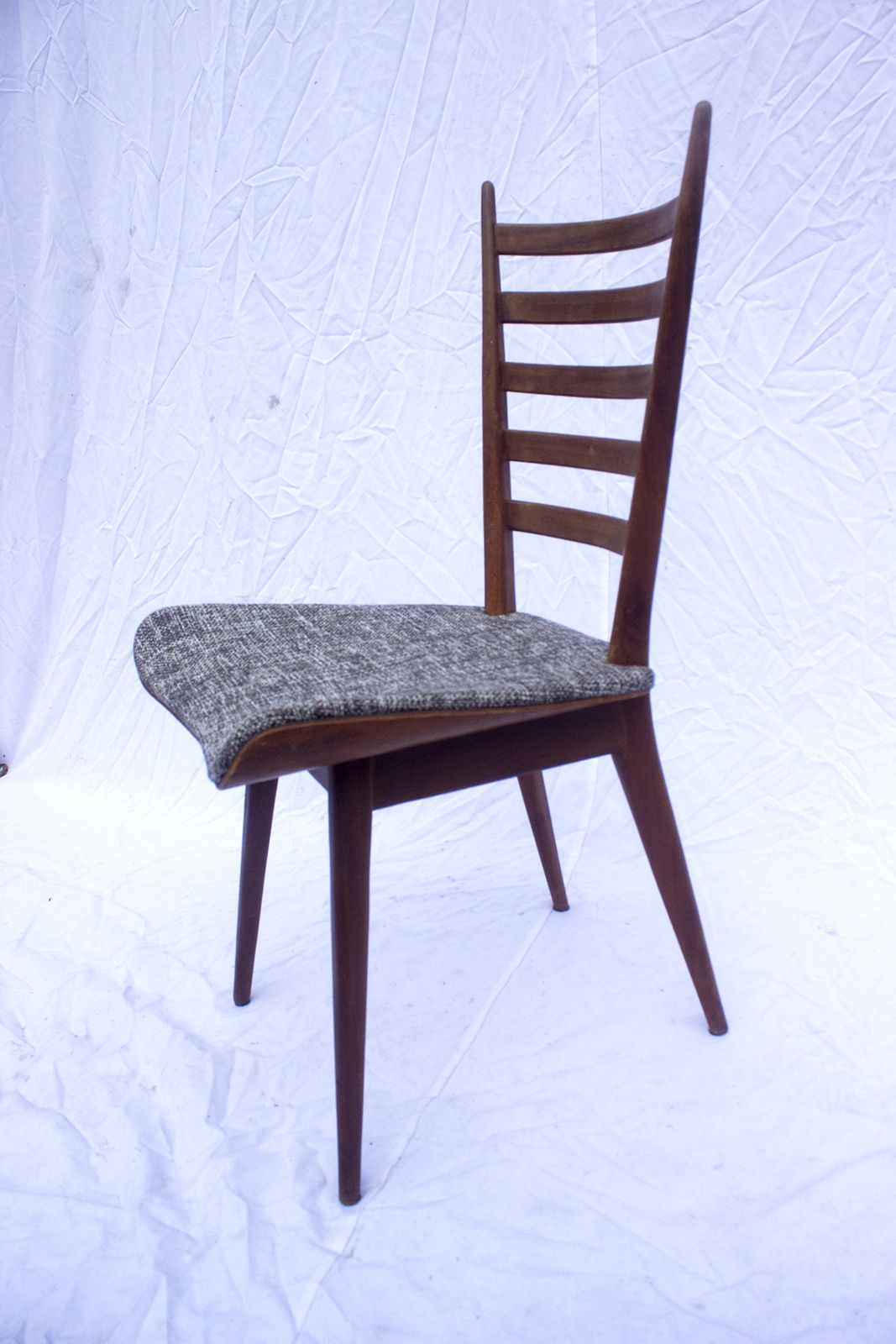 Charming Set Of 4 Vintage Cees Braakman Pastoe Dining Chairs – 1960s Slatted Backs In Gray Tweed photo 520.0