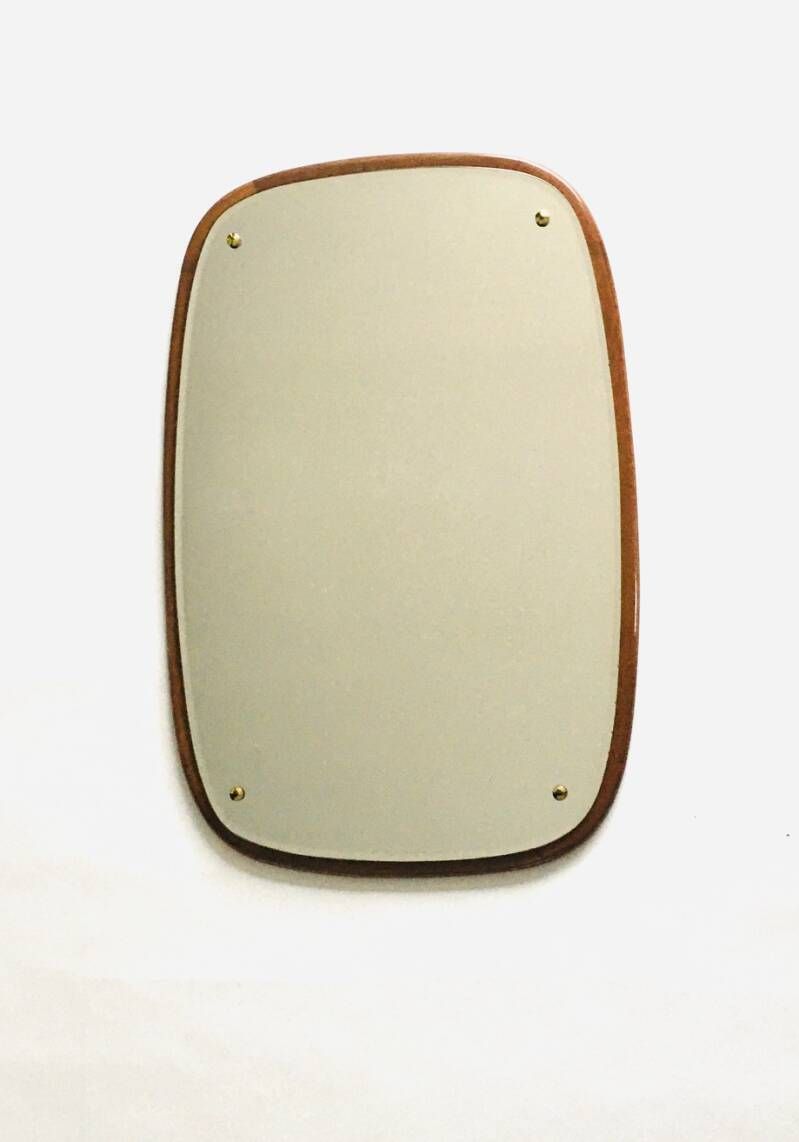 Midcentury Modern Scandinavian Design Teak Oval Mirror, Denmark 1960's photo for sale
