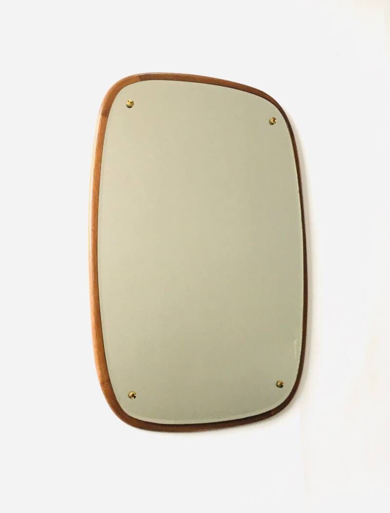 Midcentury Modern Scandinavian Design Teak Oval Mirror, Denmark 1960's photo 1100.0