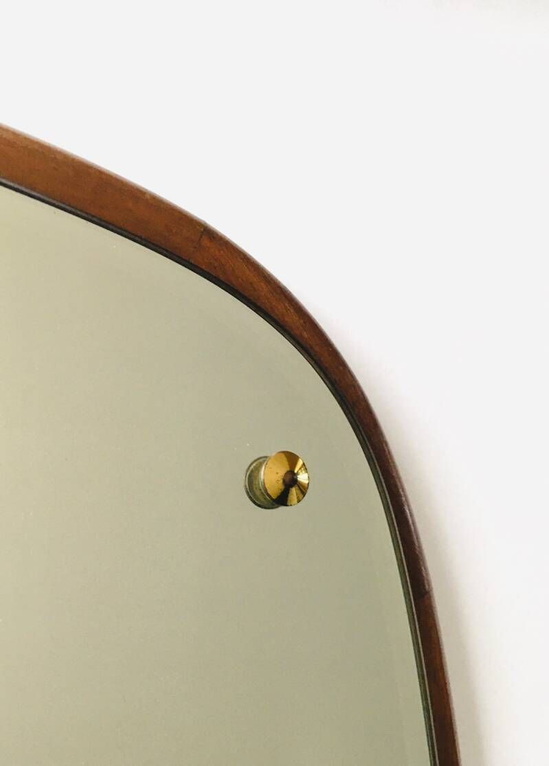 photo for sale Midcentury Modern Scandinavian Design Teak Oval Mirror, Denmark 1960's