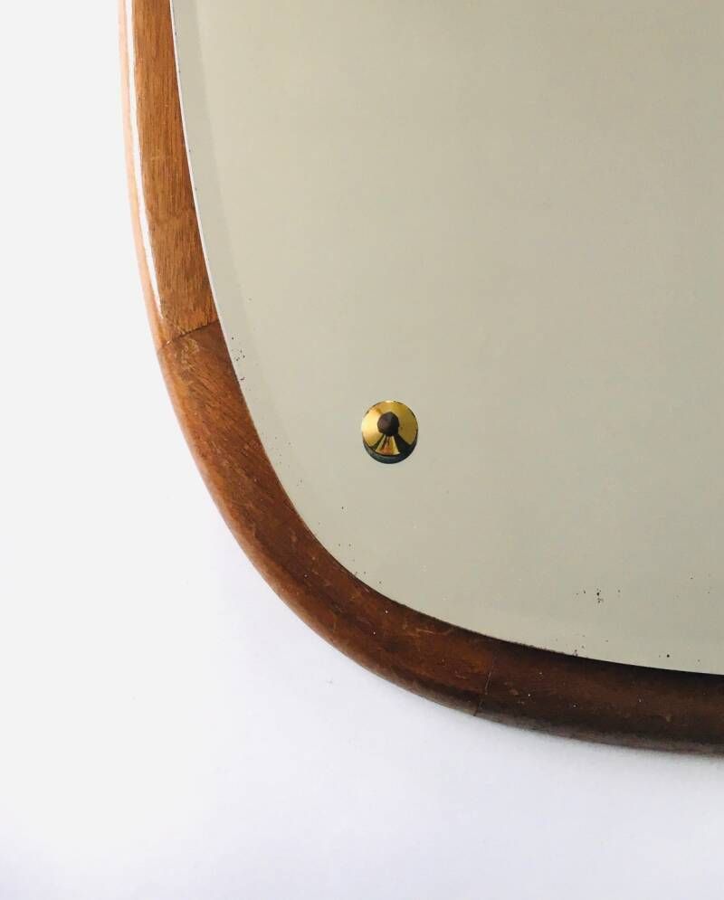 1100.0 Midcentury Modern Scandinavian Design Teak Oval Mirror, Denmark 1960's photo