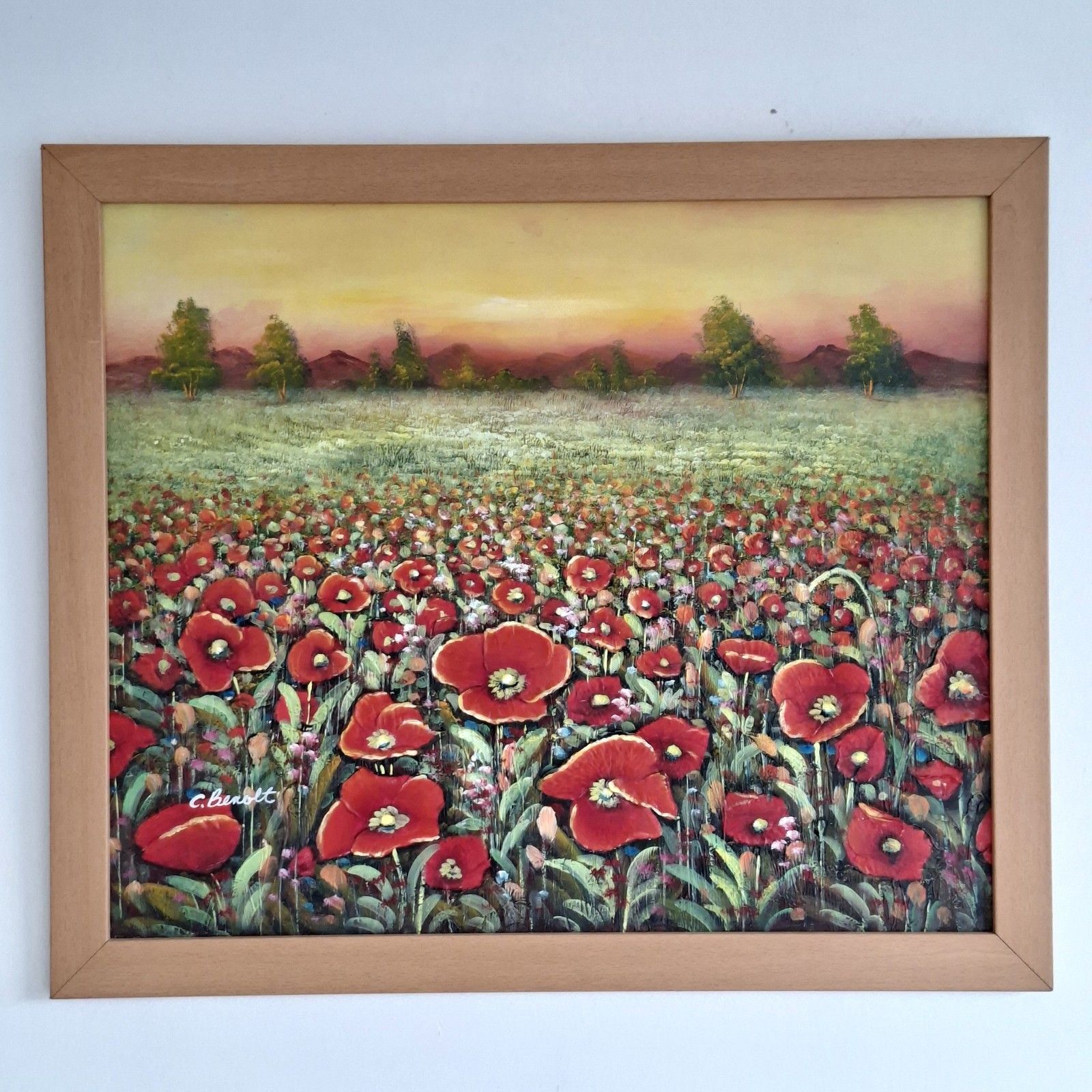 Original Oil Painting Charles Redmond Benolt Poppy Field Large Contemporary Art