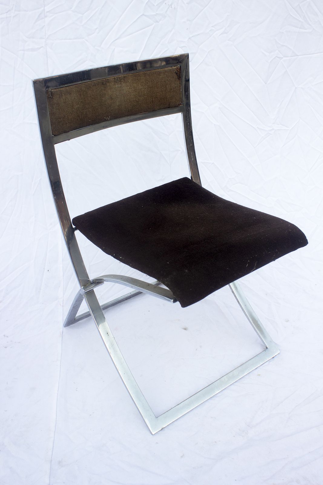 Stylish Pair Of 1970s Marcello Cuneo Luisa Folding Chairs – Italian Chrome With Luxe Brown Velvet photo vinterior