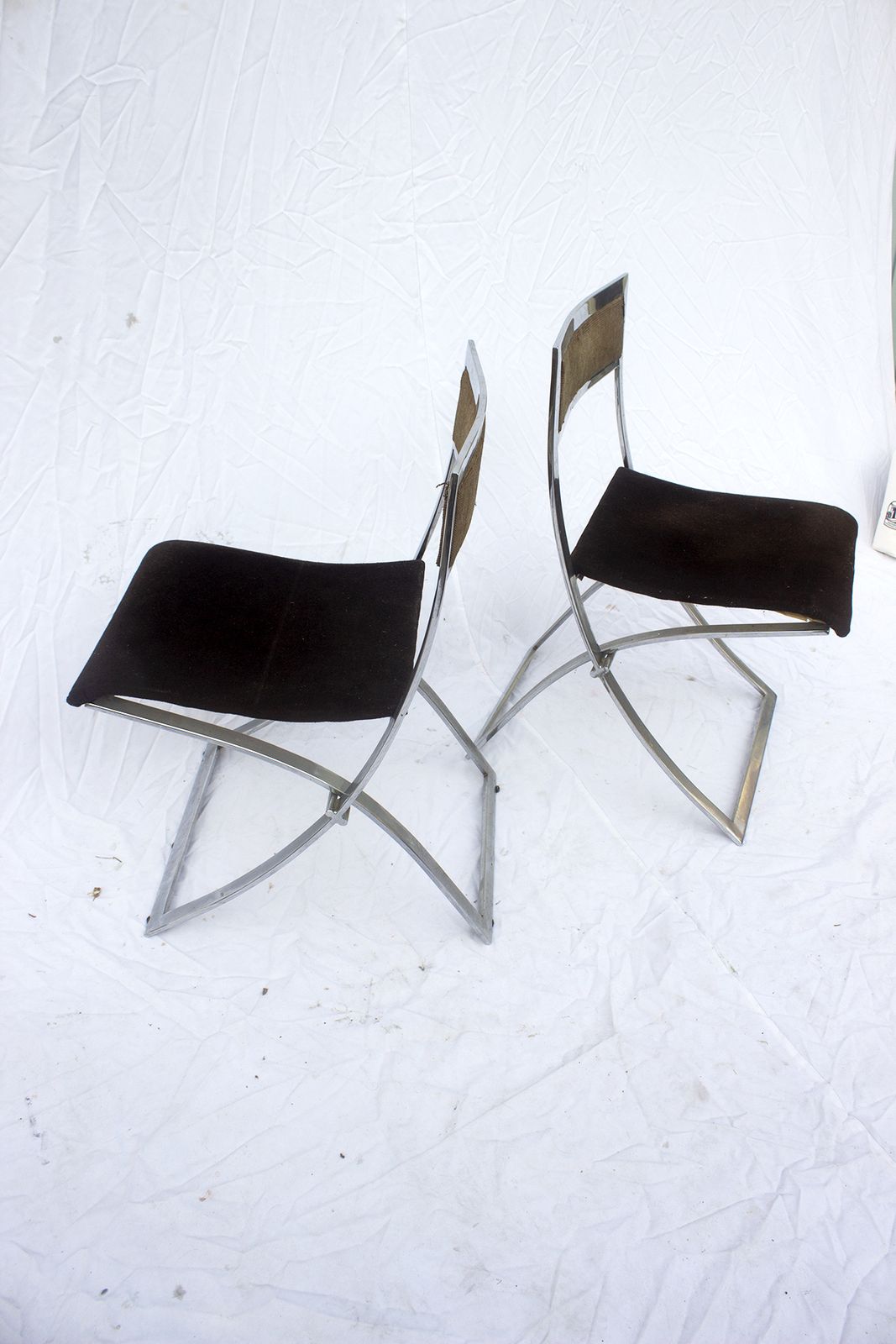 Stylish Pair Of 1970s Marcello Cuneo Luisa Folding Chairs – Italian Chrome With Luxe Brown Velvet photo buy