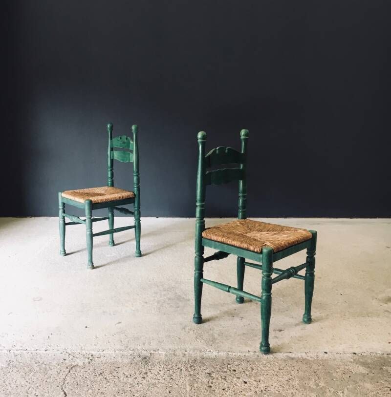 Austrian Alps Rustic Design Green Side Chairs, Austria 1950's photo buy
