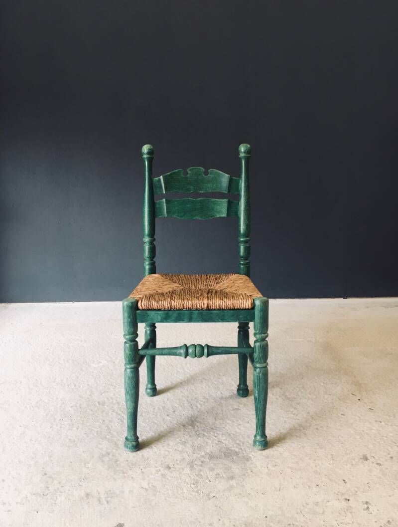 Furniture Austrian Alps Rustic Design Green Side Chairs, Austria 1950's photo