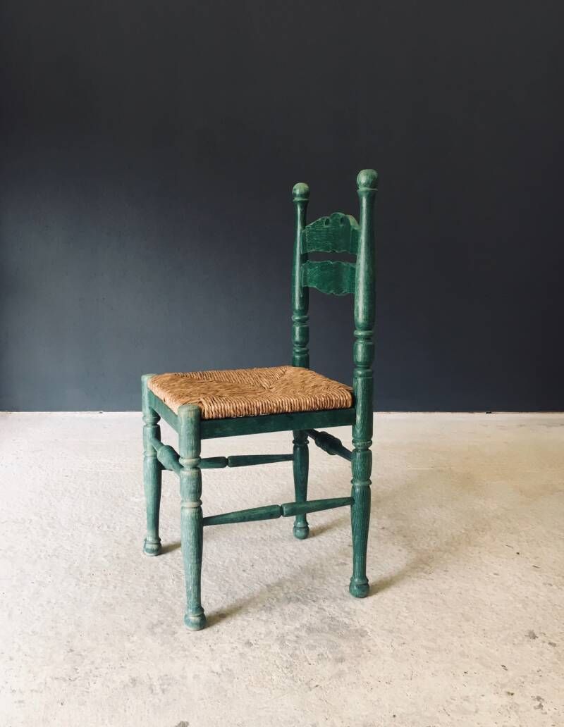 photo vintage Austrian Alps Rustic Design Green Side Chairs, Austria 1950's