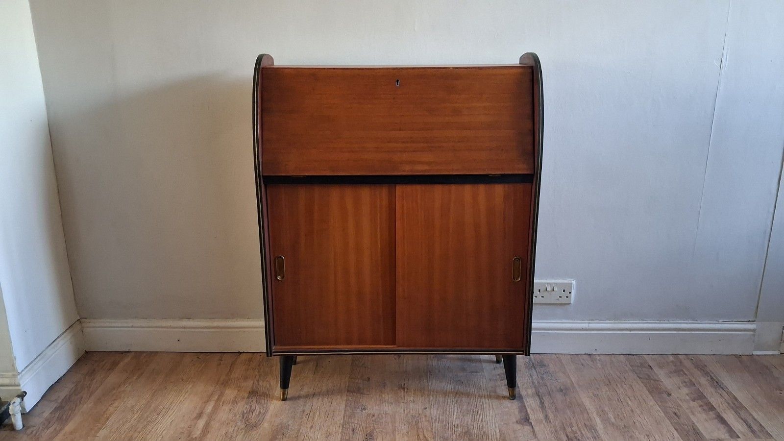 Furniture 1960's Danish Mid Century Teak Drop Leaf Writing Bureau /Desk photo